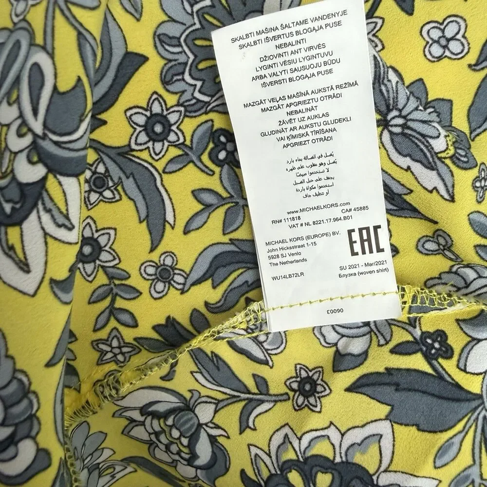 Michael Kors Womens 2X Floral Zip Front Shirt Jacket Shacket Yellow